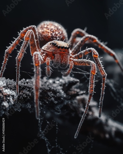 Obraz na płótnie Macro Shot of Hairy Brown Spider on Dark Background Extreme Detail w salonie