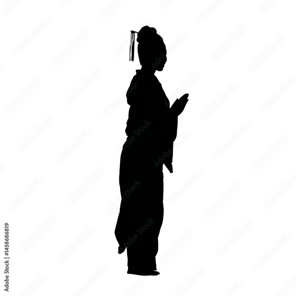 Solid black silhouette of a geisha elegant, Vector Graphic Solid black silhouette of a geisha elegant, Vector Graphic