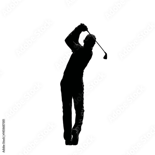 Solid black silhouette of a golfer swinging, Vector Graphic