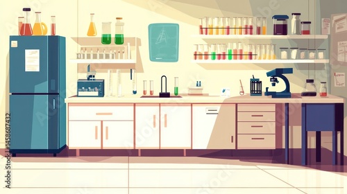 Modern science lab interior with various equipment