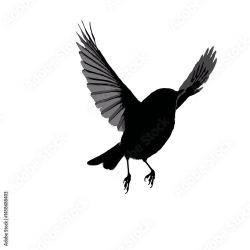 Solid black silhouette of a kinglet flitting, Vector Graphic