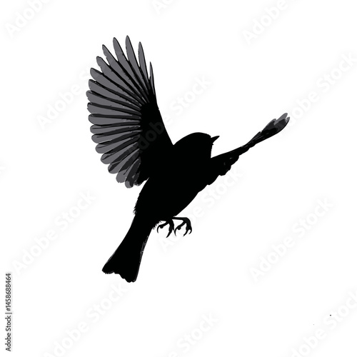 Solid black silhouette of a kinglet flitting, Vector Graphic