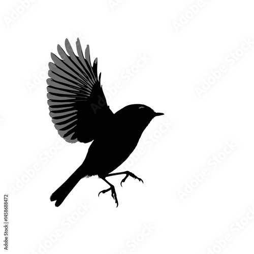 Solid black silhouette of a kinglet flitting, Vector Graphic