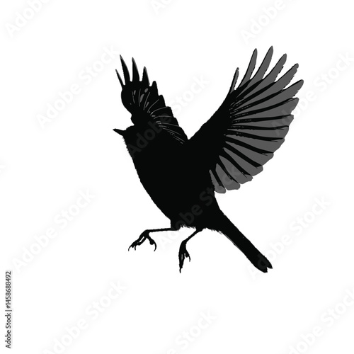Solid black silhouette of a kinglet flitting, Vector Graphic