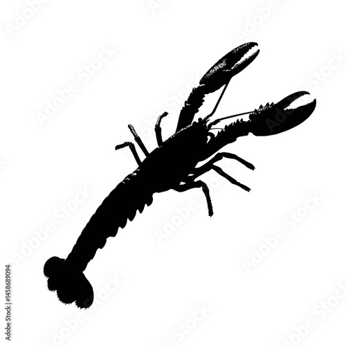 Solid black silhouette of a lobster crawling, Vector Graphic