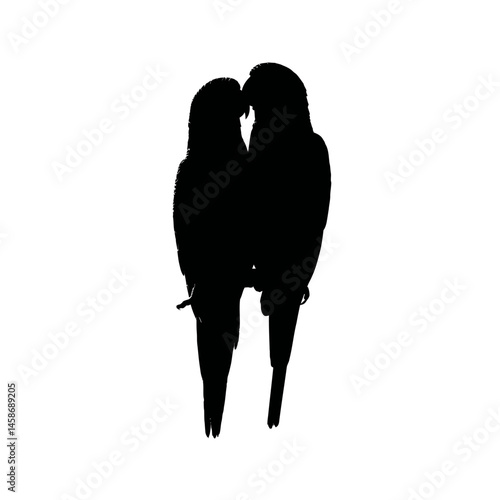 Solid black silhouette of a lovebird cuddling, Vector Graphic