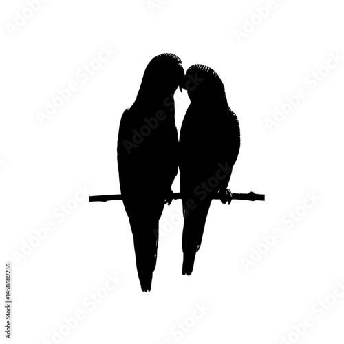 Solid black silhouette of a lovebird cuddling, Vector Graphic