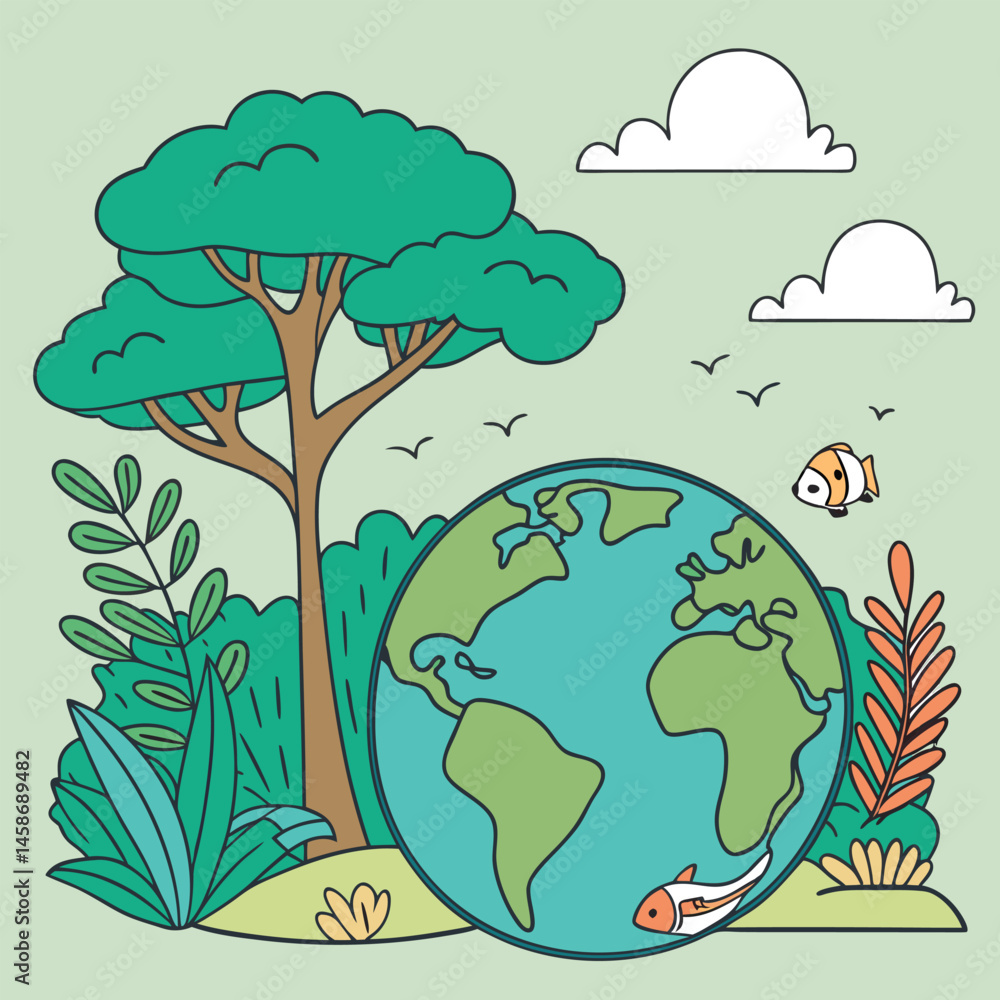 Fototapeta premium Eco-Friendly Family Planting Trees in Nature Forest Scene