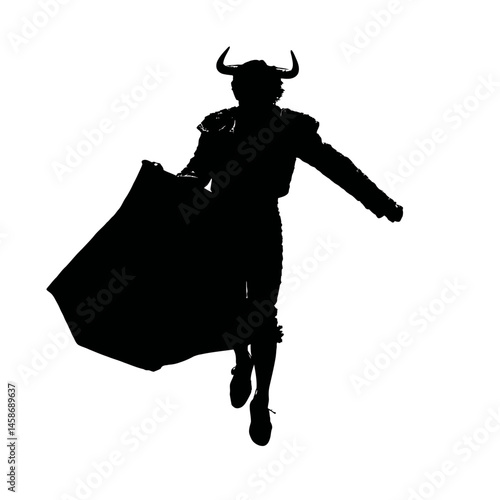 Solid black silhouette of a matador daring, Vector Graphic