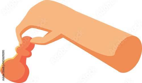 A cartoon-style illustration of a light-skinned hand holding an orange chess pawn, ready to make a move on a chessboard.