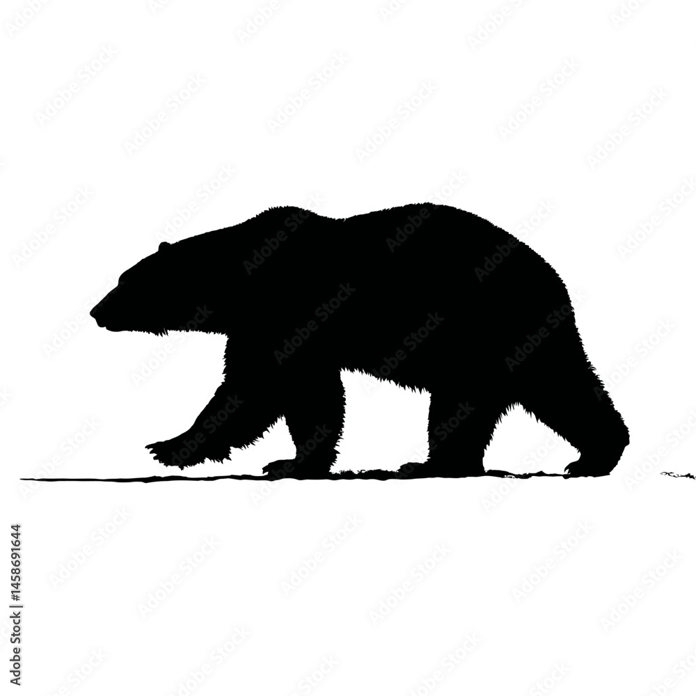 Fototapeta premium Solid black silhouette of a polar bear prowling, Vector Graphic