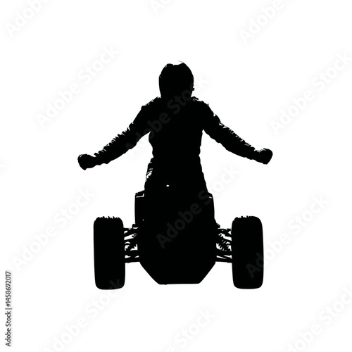 Solid black silhouette of a racecar driver speeding, Vector Graphic