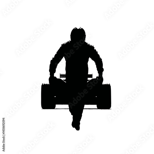 Solid black silhouette of a racecar driver speeding, Vector Graphic
