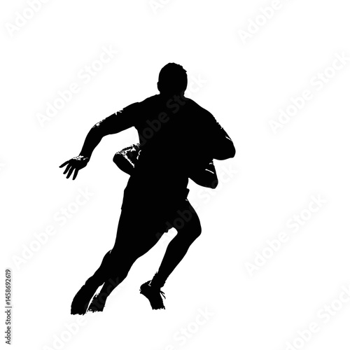 Solid black silhouette of a rugby player tackling, Vector Graphic