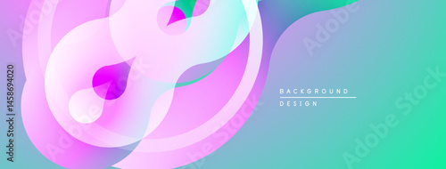 Abstract fluid shapes, vibrant colors blend. Pink, turquoise gradients create modern background design. Soft shadows add depth.