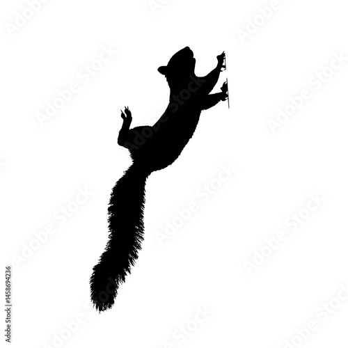 Solid black silhouette of a squirrel climbing, Vector Graphic