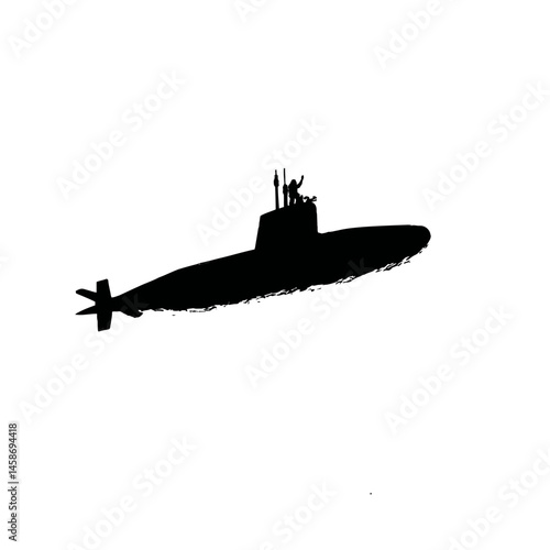 Solid black silhouette of a submarine diving, Vector Graphic