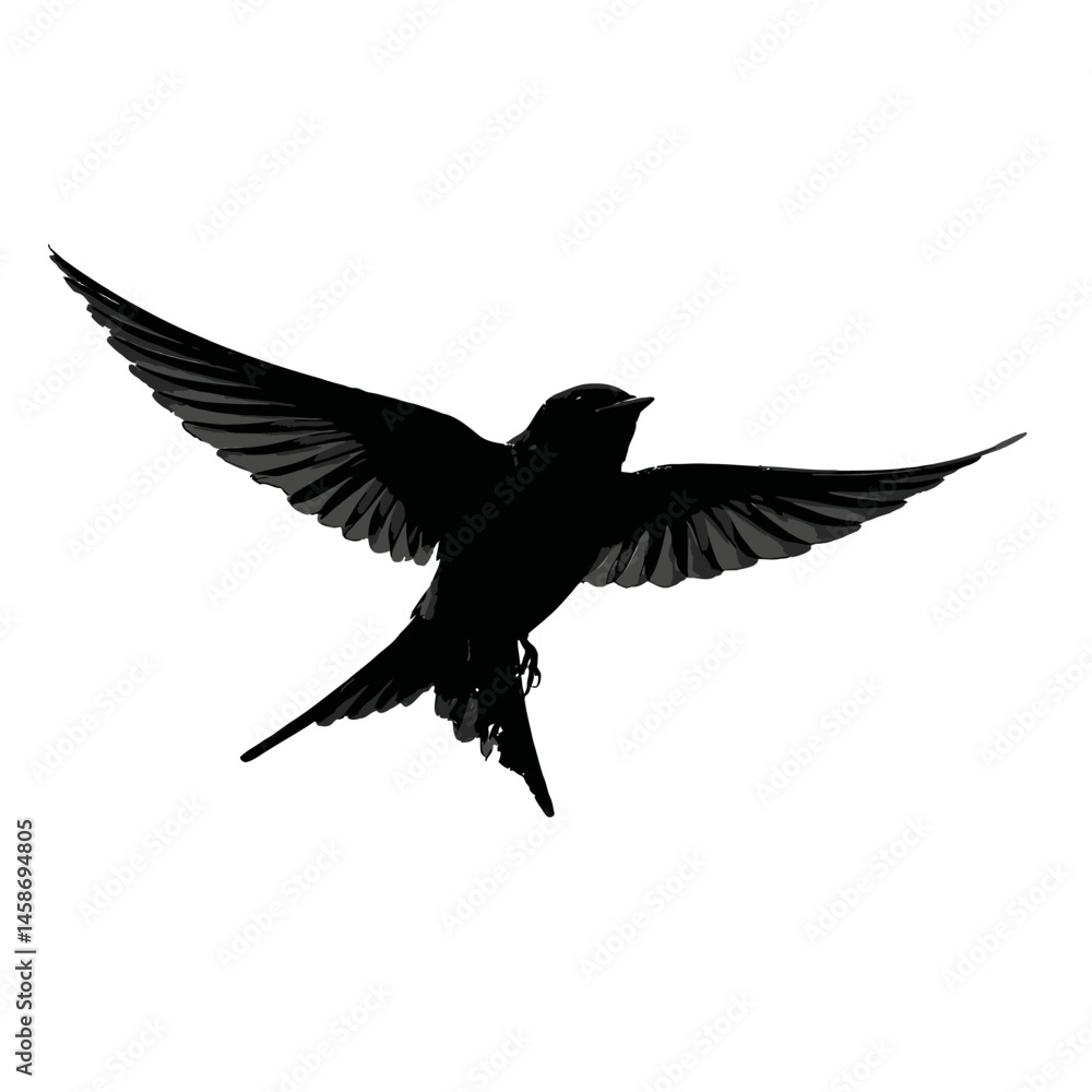 Fototapeta premium Solid black silhouette of a swallow swooping, Vector Graphic