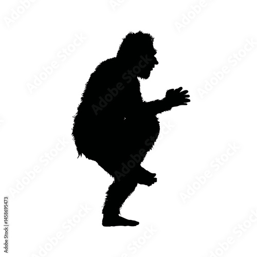 Solid black silhouette of a troll stomping, Vector Graphic