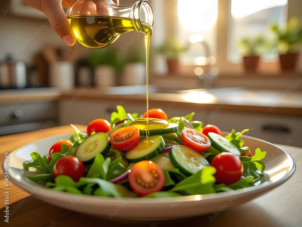 Benessere fisico e mentale con Dieta mediterranea, frutta , verdura, olio di oliva e vita sana