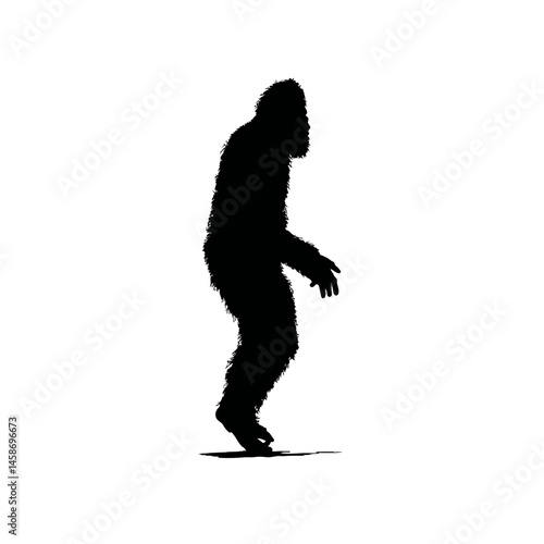 Solid black silhouette of a yeti lurking, Vector Graphic