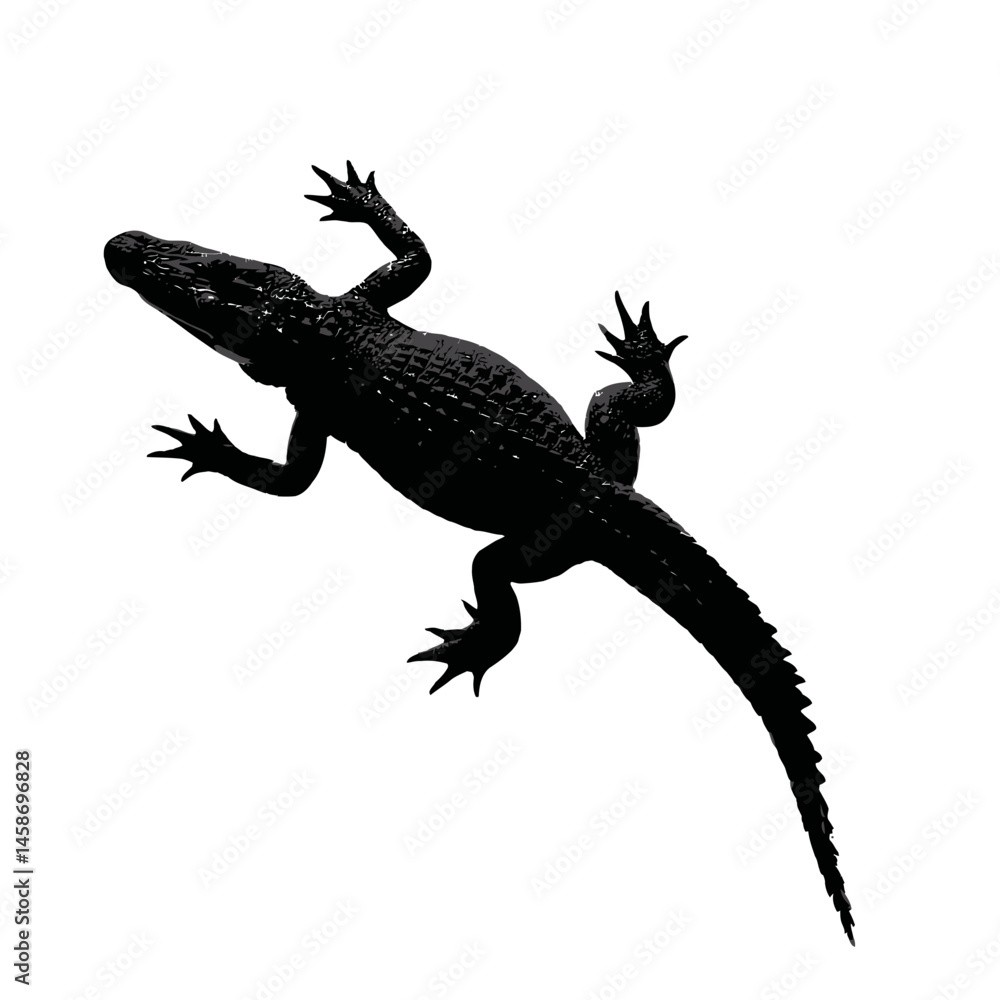 Fototapeta premium Solid black silhouette of an alligator lurking, Vector Graphic