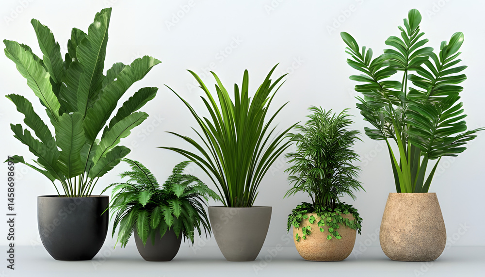 Fototapeta premium Collection of Ornamental Plants Arranged in Pots