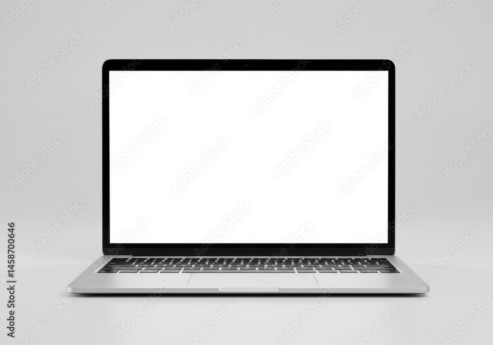 Modern Silver Laptop Computer Mockup Blank Screen Isolated Work White Clean Device Gadget Office Modern Silver Laptop Computer Mockup Blank Screen Isolated Work White Clean Device Gadget Office