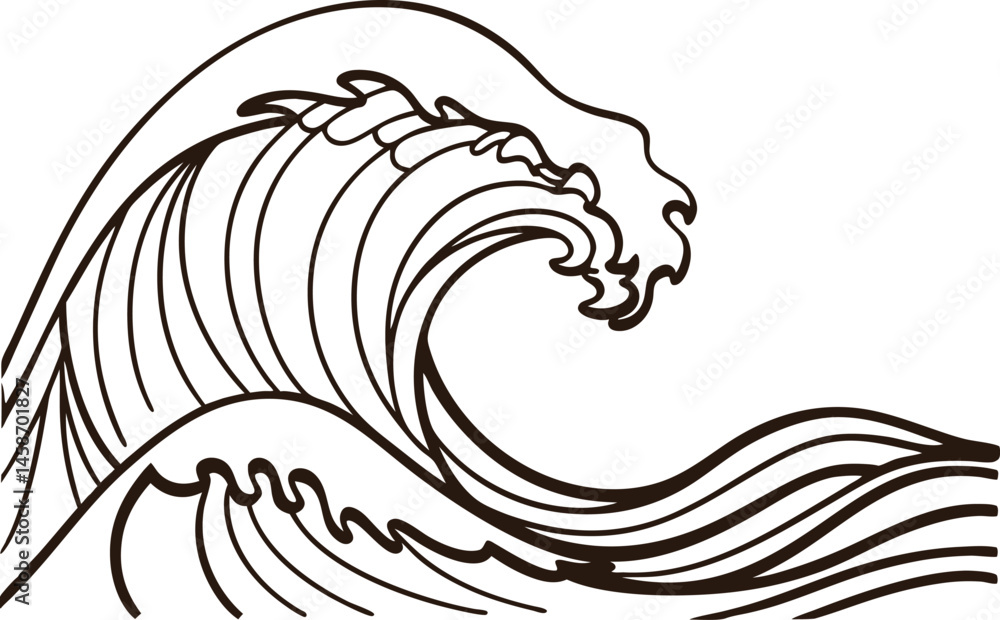 Fototapeta premium Japanese Style Wave Illustration With Traditional Line Art Graphic Design