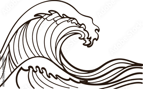 Japanese Style Wave Illustration With Traditional Line Art Graphic Design