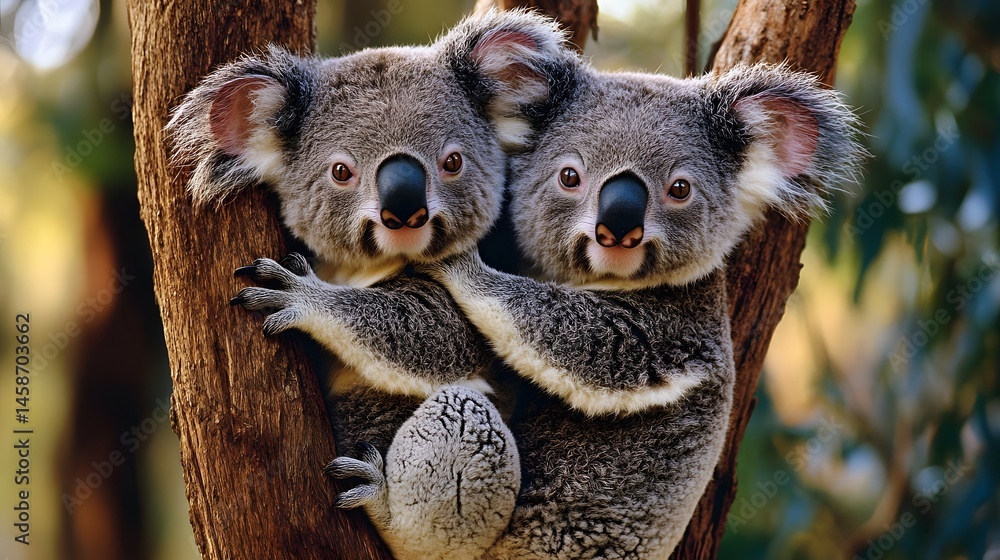 Obraz premium Koalas in eucalyptus trees at Lone Pine Koala Sanctuary