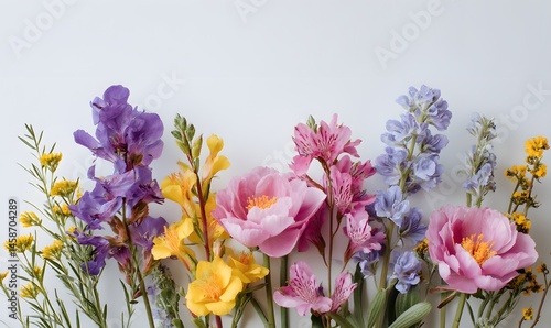 Wallpaper Mural  colourful spring flowers on white background, Generative AI Torontodigital.ca