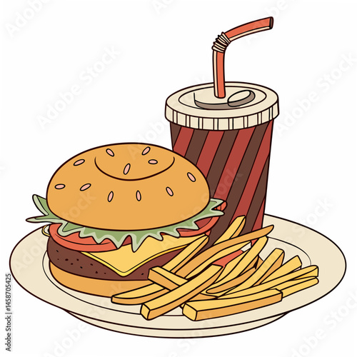 fast food meal , white background, 