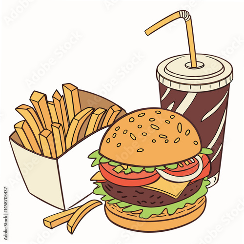 fast food meal , white background, 