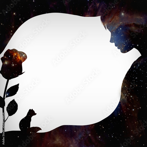 Romantic young boy with a flower background. Silhouette art