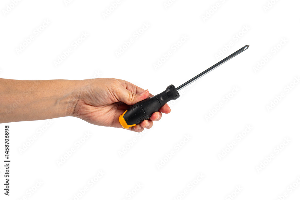 A screwdriver tools and hand on transparent background A screwdriver tools and hand on transparent background
