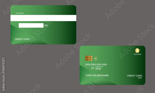 Set of Credit Cards Dark Green Gradient Colors