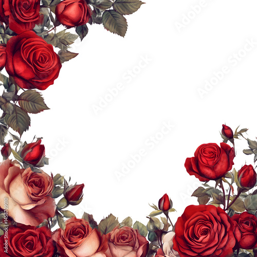 Fototapeta Naklejka Na Ścianę i Meble -  red rose border isolated transparent background