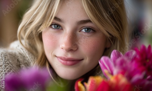 Portrait of a young woman with flowers
