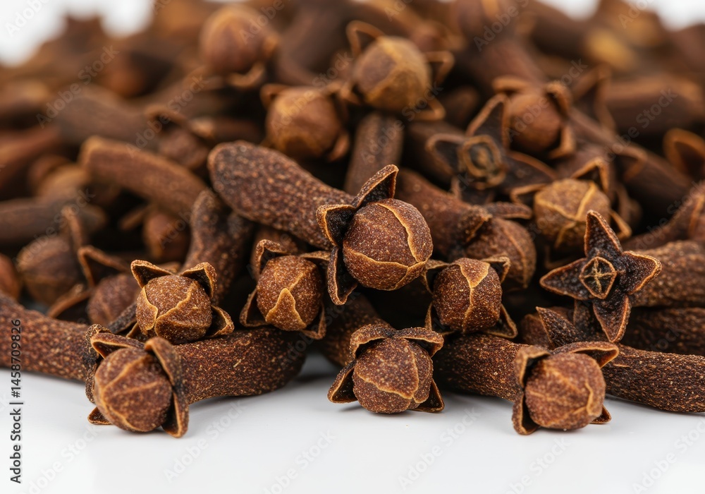 Obraz premium Dried Cloves Spice Aromatic Brown Food Ingredient Texture Dry Herb Warm Spicy Taste Flavor Recipe