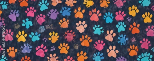 Wallpaper Mural Joyful colorful dog paw prints, repeating doodle design,  multi-colored,  textile,  wallpaper Torontodigital.ca
