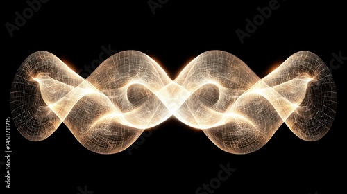 Golden light waves dancing. Abstract art on black background