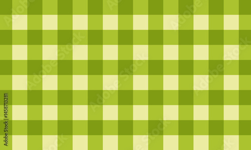 Green checkered picnic plaid texture. Gingham or vichy print. Spring or summer tablecloth, blanket or basket napkin pattern. Easter wrapping paper or textile design. Vector flat illustration.