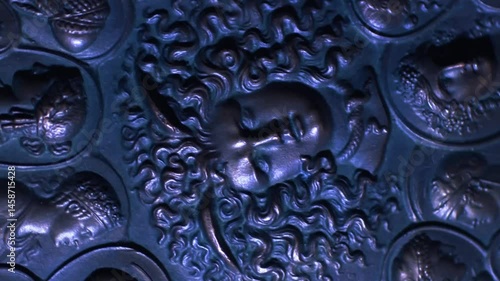 Greek Gods. Head of Medusa Gorgon, rotating relief, loop