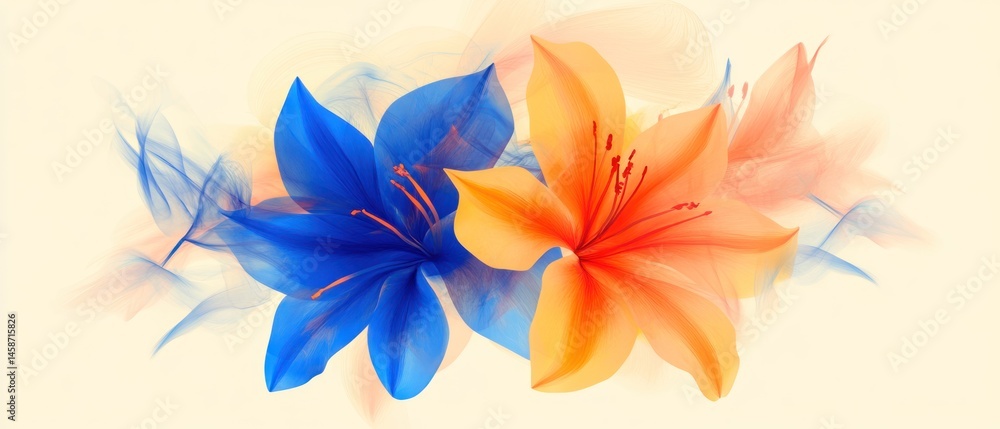 Obraz premium Blue and peach flower on light background