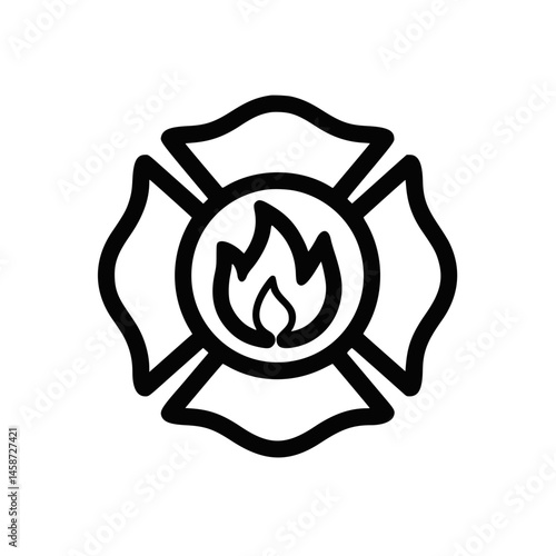 Firefighter emblem, line art icon, for safety and rescue services