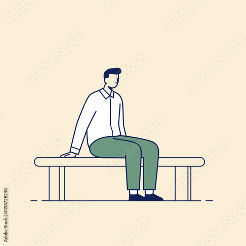 Man Sitting Alone on Bench Line Art Illustration