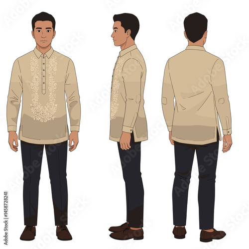 Man in Barong Tagalog Character Sheet Illustration
