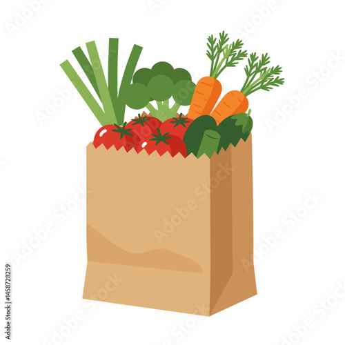 Paper Grocery Bag with Fresh Vegetables Illustration