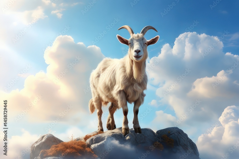 Fototapeta premium Majestic Goat Standing on Clouds — Eid al-Adha Concept Art